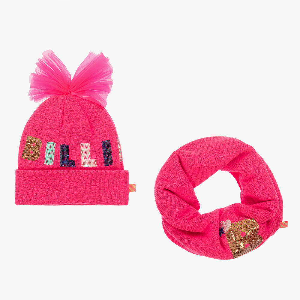 Billieblush - Girls Neon Pink Knitted Hat Set | Childrensalon