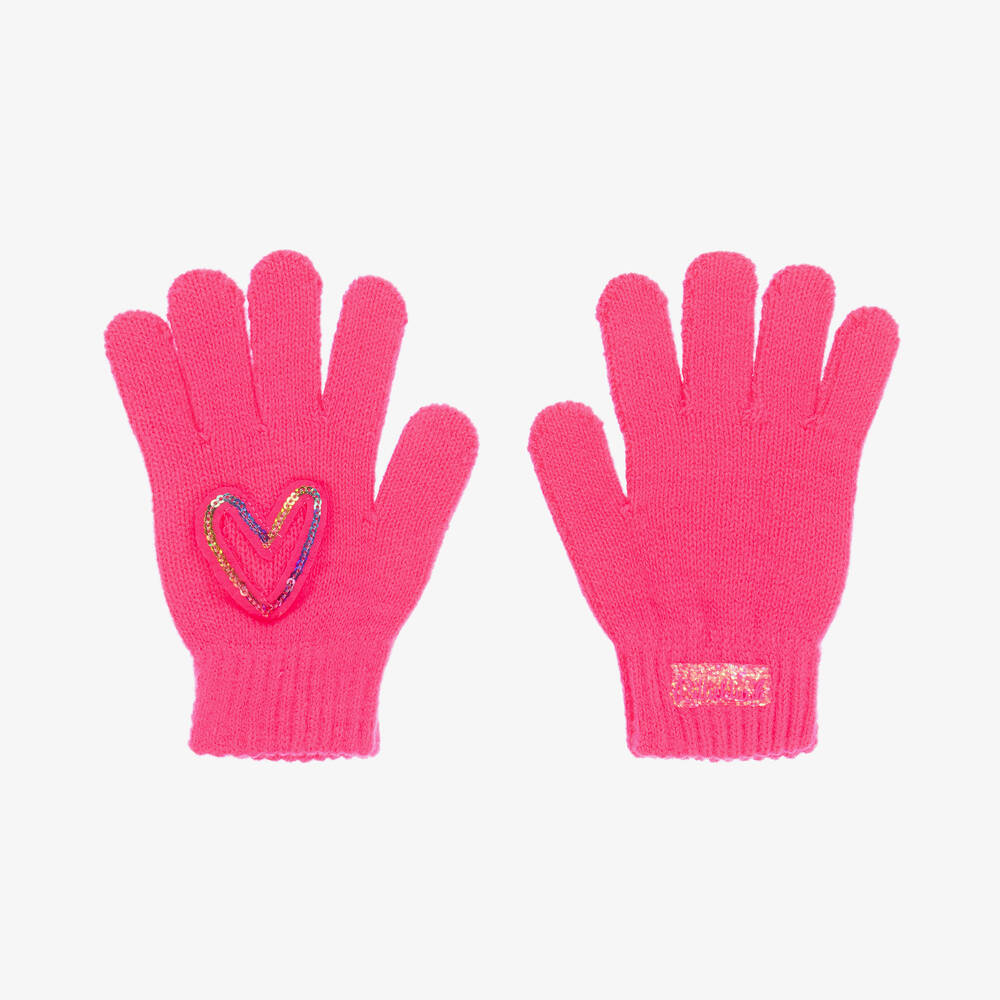 Billieblush - Girls Neon Pink Sequin Heart Gloves | Childrensalon