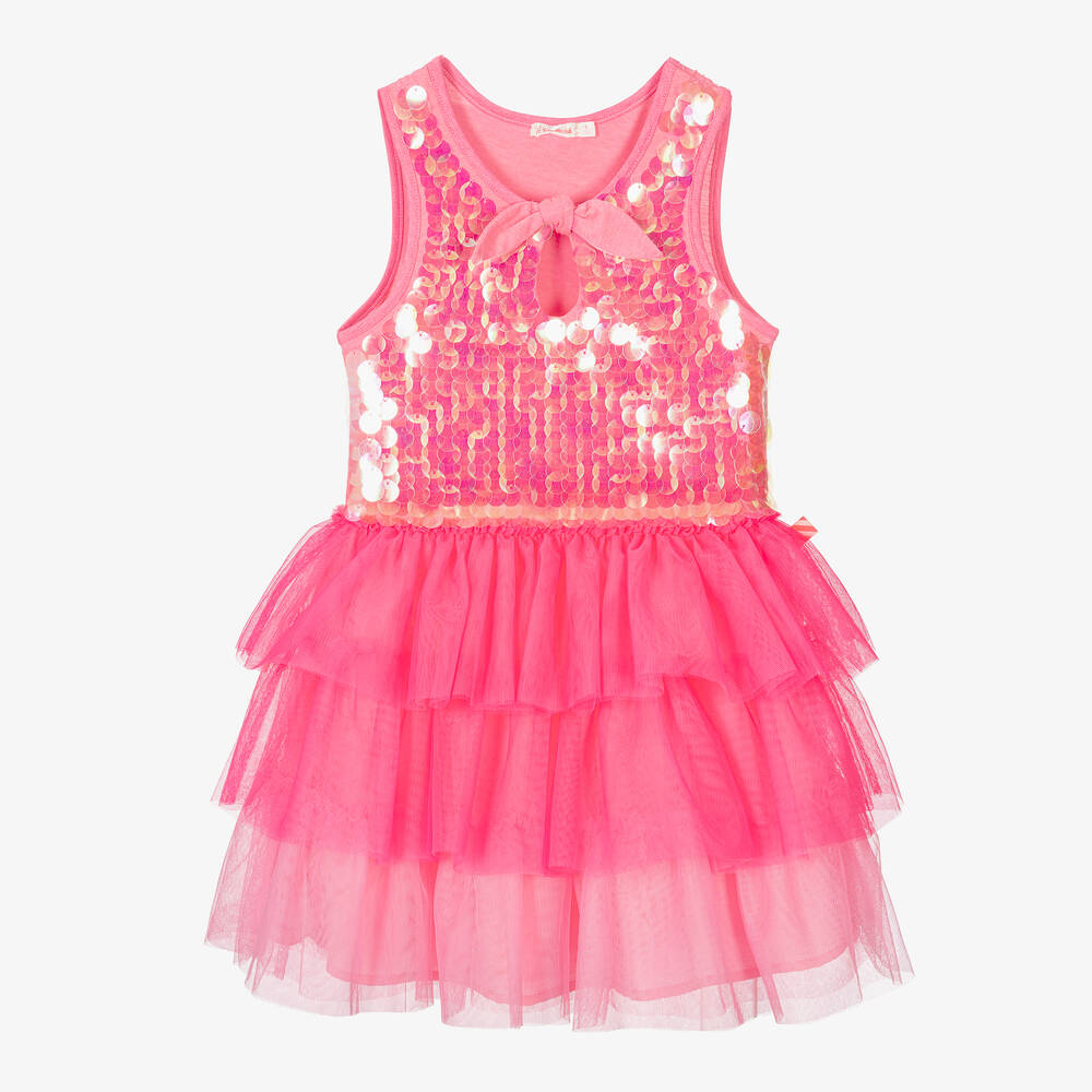 Billieblush - Girls Neon Pink Sequin Tulle Dress | Childrensalon
