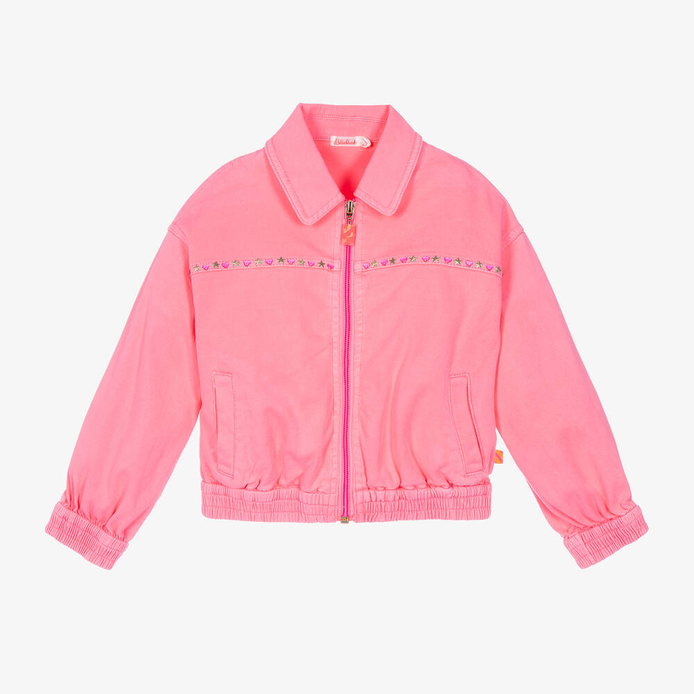 Billieblush - Girls Neon Pink Studded Bomber Jacket | Childrensalon