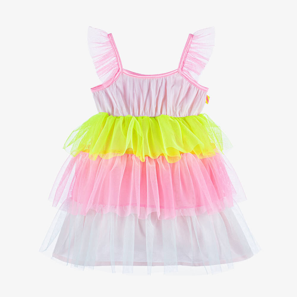 Billieblush Babies' Girls Neon Pink Tiered Tulle Dress
