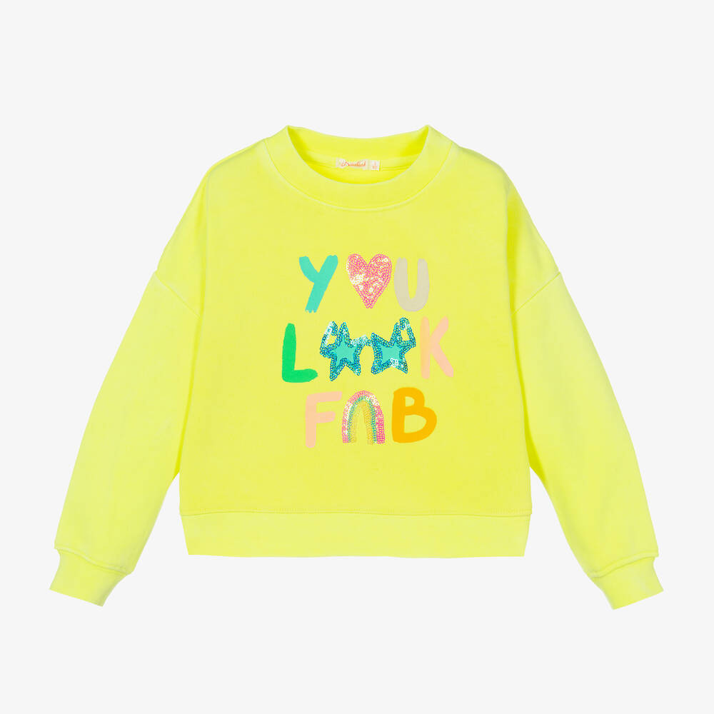 Billieblush - Girls Neon Yellow Cotton Sweatshirt | Childrensalon