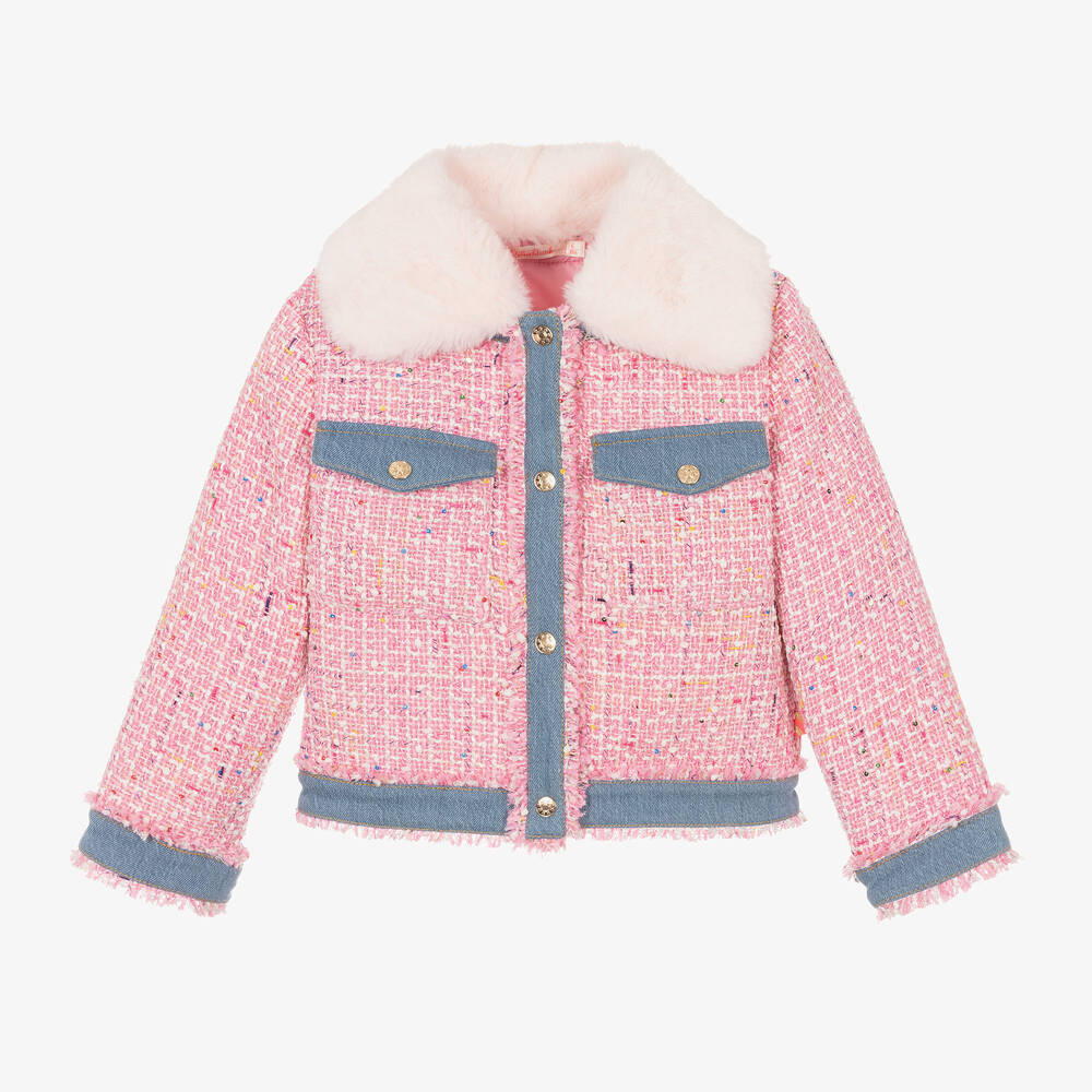 Billieblush - Girls Pink Bouclé Tweed Jacket | Childrensalon