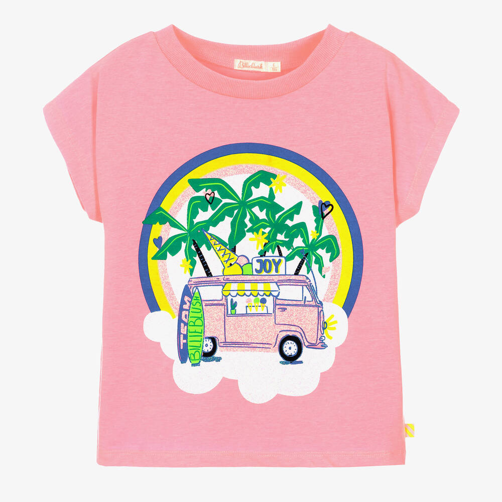 Billieblush - Girls Pink Cotton Campervan T-Shirt | Childrensalon