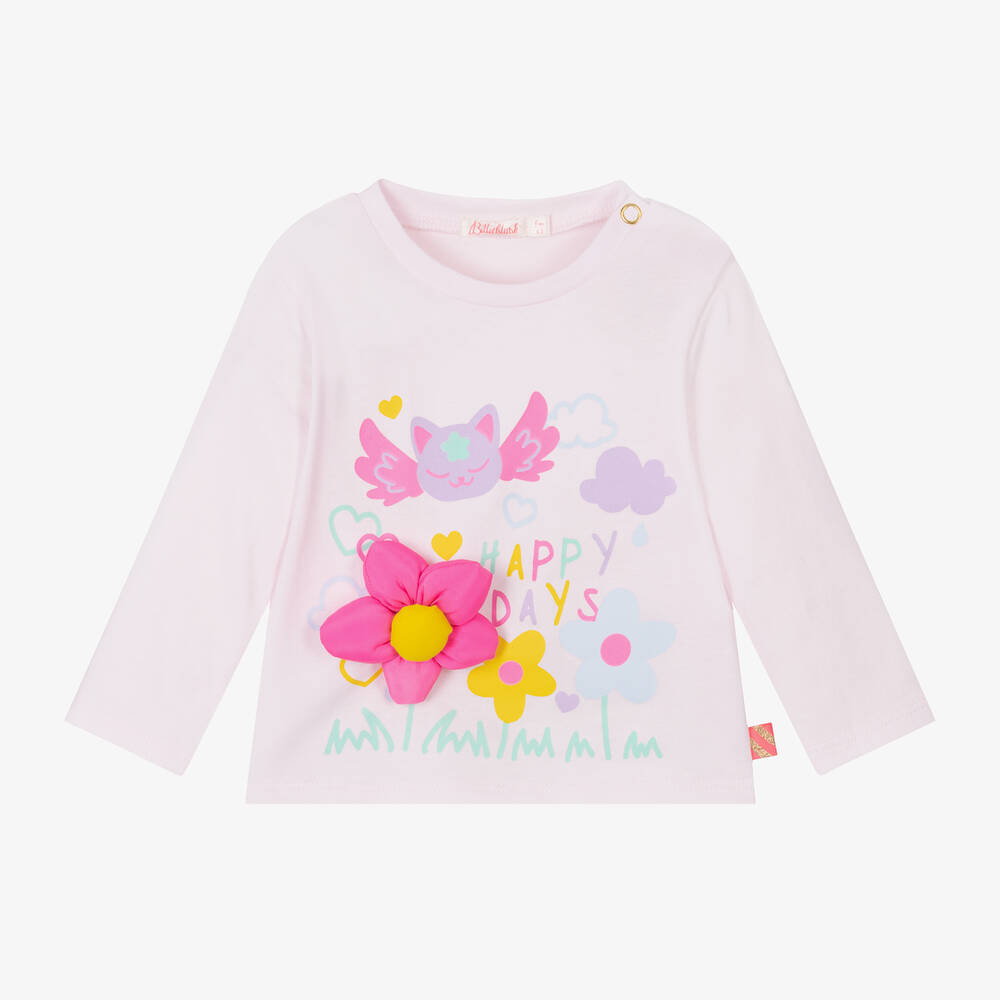 Billieblush - Girls Pink Cotton Cat Flower Top | Childrensalon