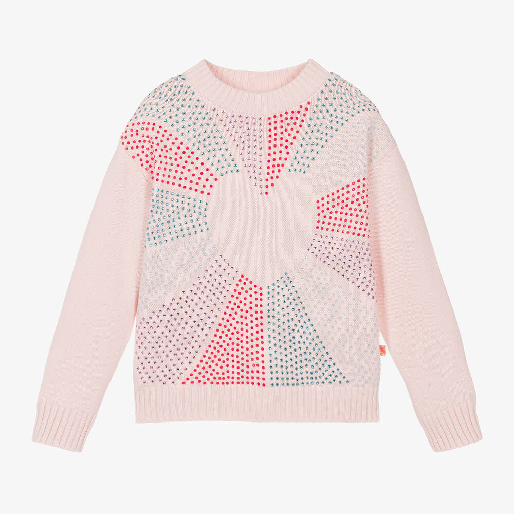 Billieblush - Girls Pink Cotton Knit Diamanté Jumper | Childrensalon