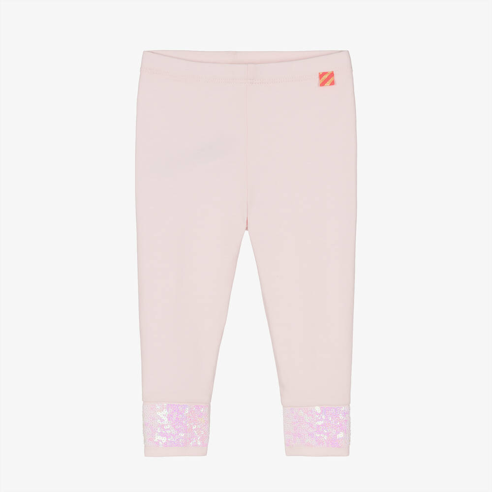 Billieblush - Girls Pink Cotton Sequin Hem Leggings | Childrensalon