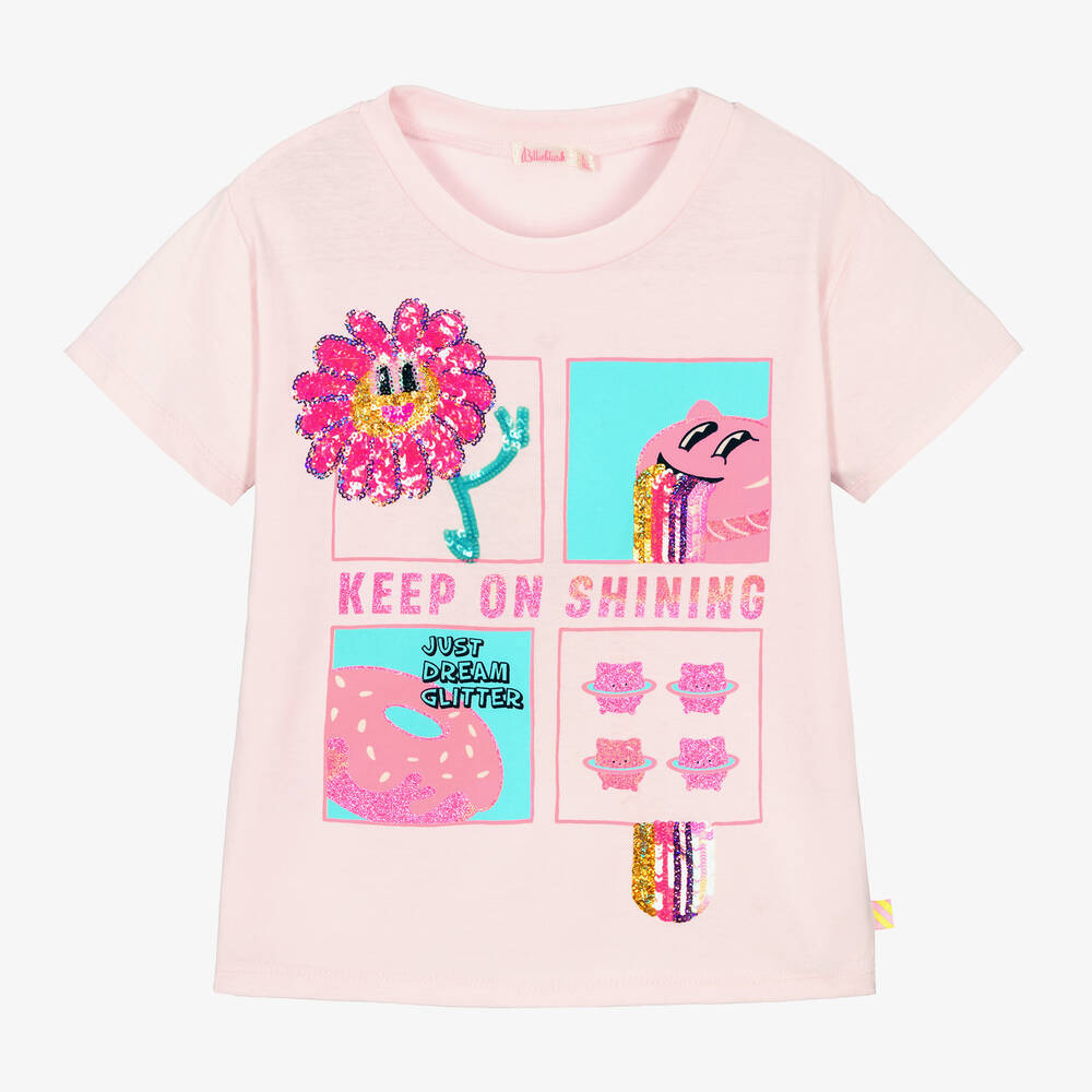 Billieblush - Girls Pink Cotton Sequinned T-Shirt | Childrensalon