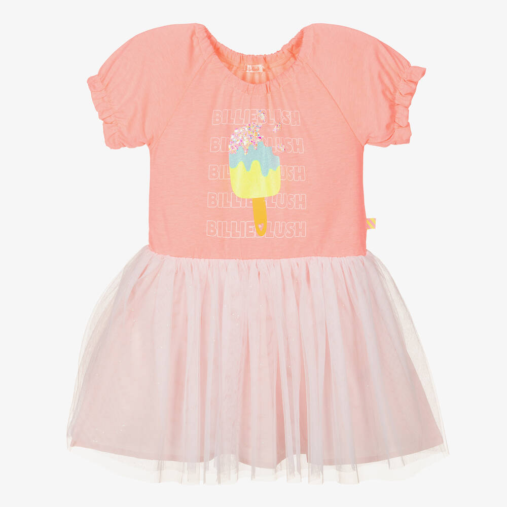 Billieblush - Girls Pink Cotton & Tulle Ice Lolly Dress | Childrensalon