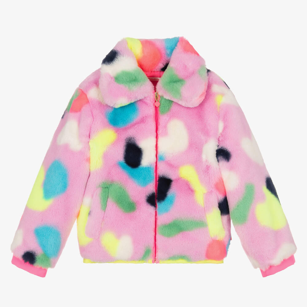 Billieblush Kids' Girls Pink Faux Fur Abstract Shape Jacket