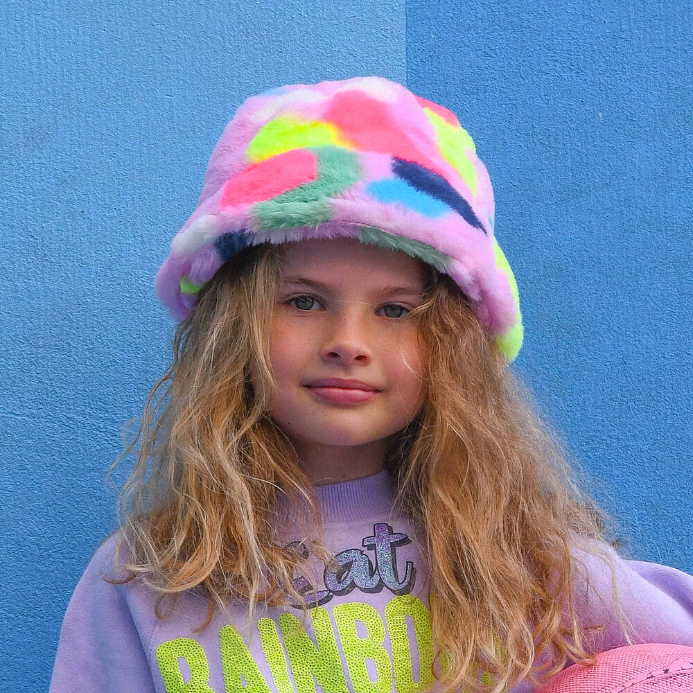 Billieblush - Girls Pink Faux Fur Bucket Hat | Childrensalon
