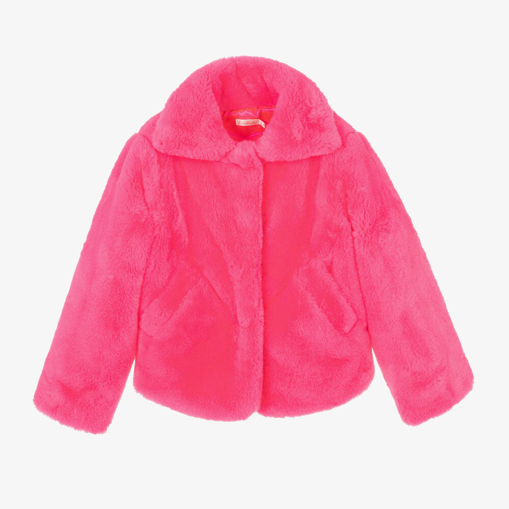 Billieblush - Girls Pink Faux Fur Jacket | Childrensalon