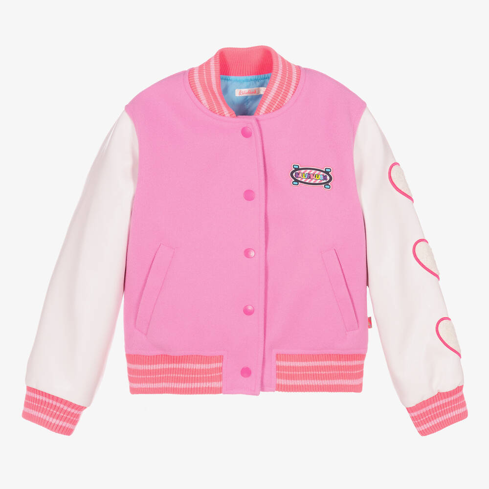 Billieblush - Girls Pink Faux Leather Bomber Jacket | Childrensalon