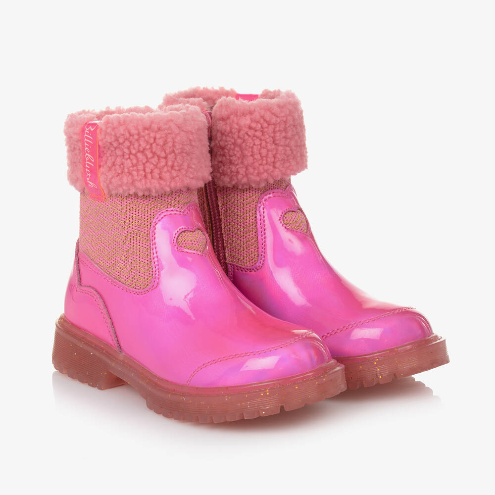 Billieblush - Girls Pink Fleece Zip-Up Boots  | Childrensalon