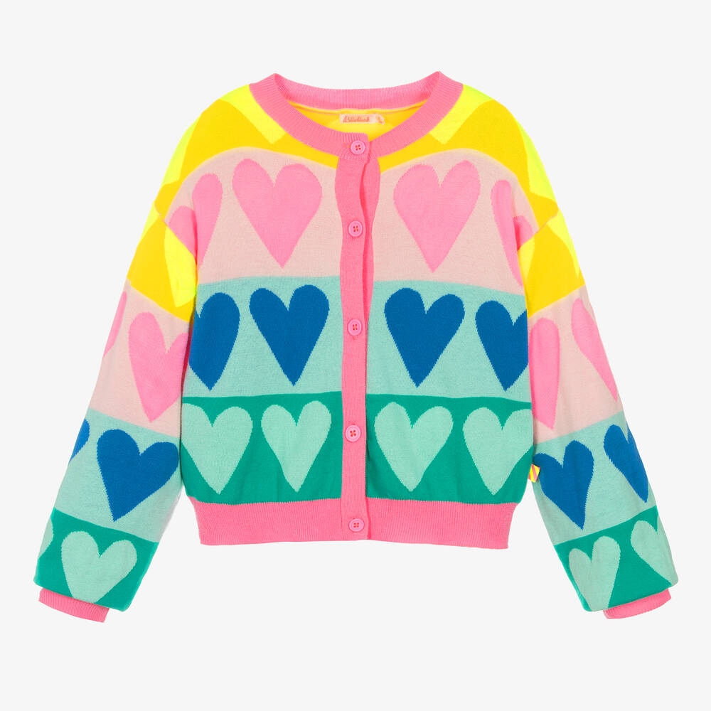 Billieblush - Girls Pink Knitted Hearts Cardigan | Childrensalon