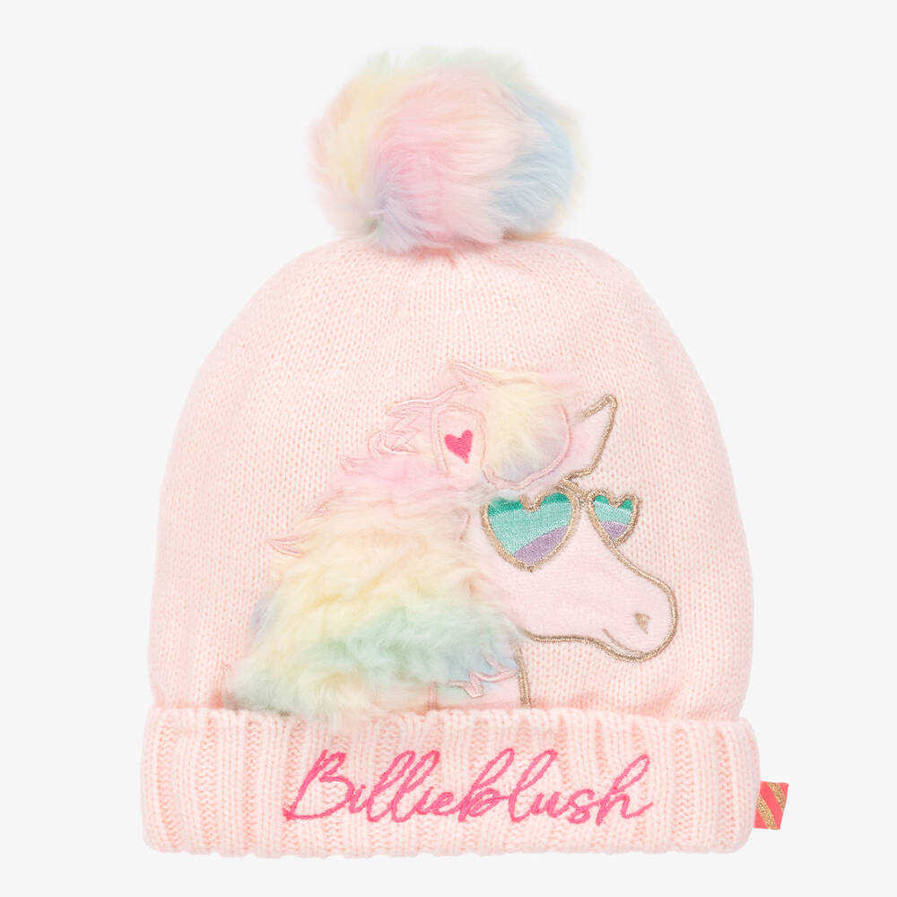 Billieblush - Girls Pink Knitted Pom-Pom Hat | Childrensalon