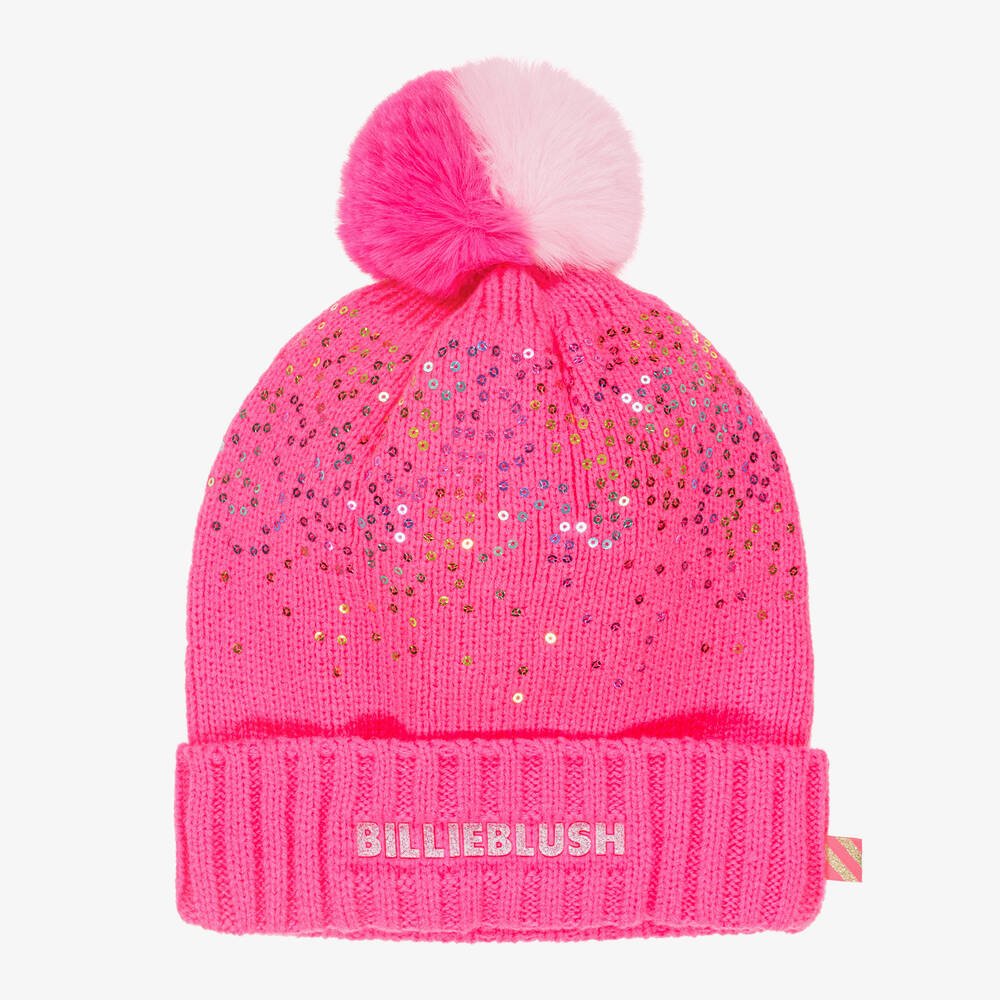 Billieblush - Girls Pink Knitted Pom-Pom Hat | Childrensalon