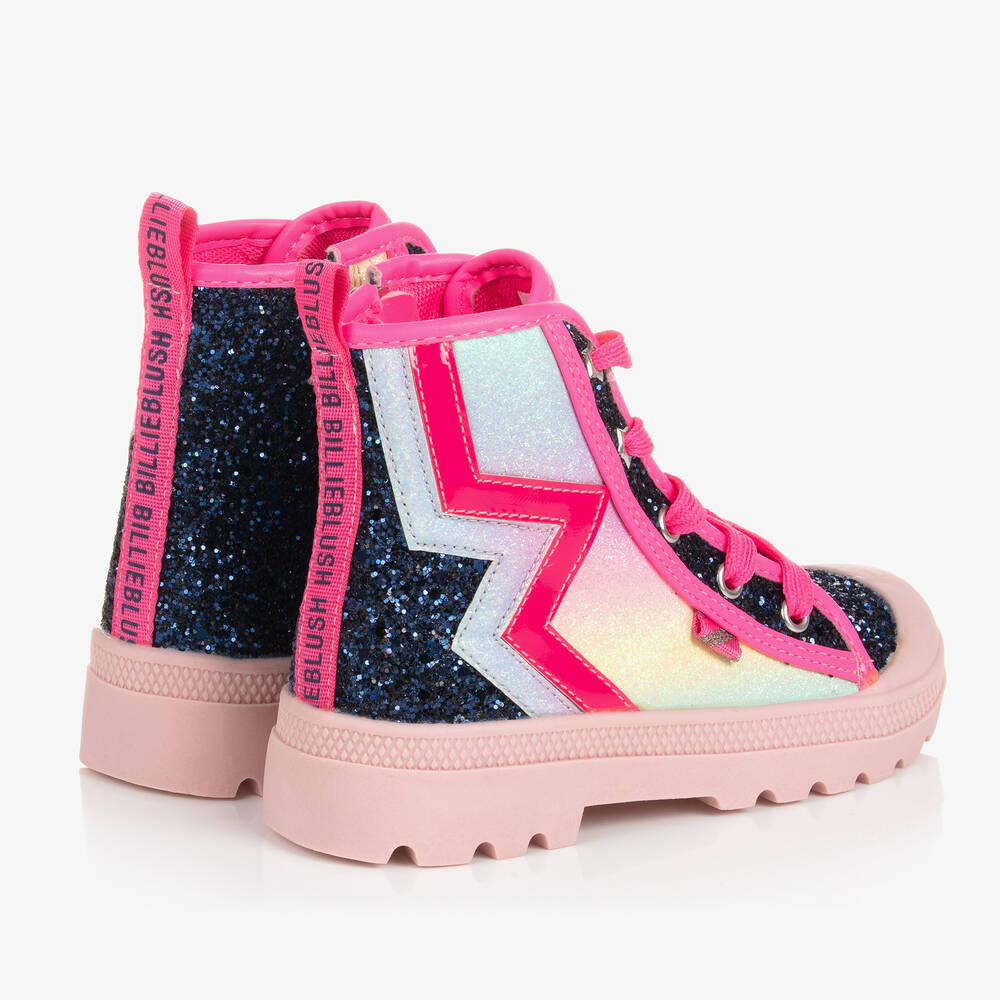 Billieblush - Girls Pink & Navy Blue Glitter Ankle Boots | Childrensalon