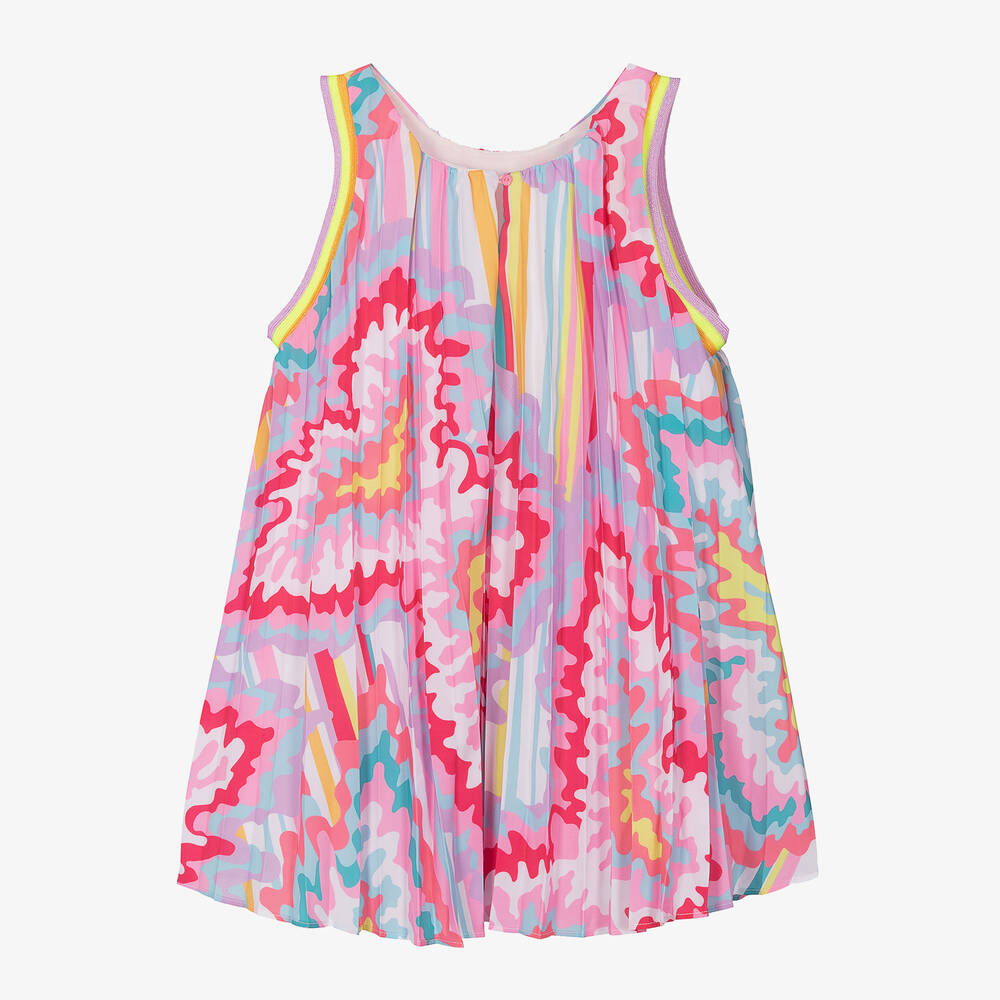 Billieblush Kids' Girls Pink Pleated Abstract Print Dress In Multicolour
