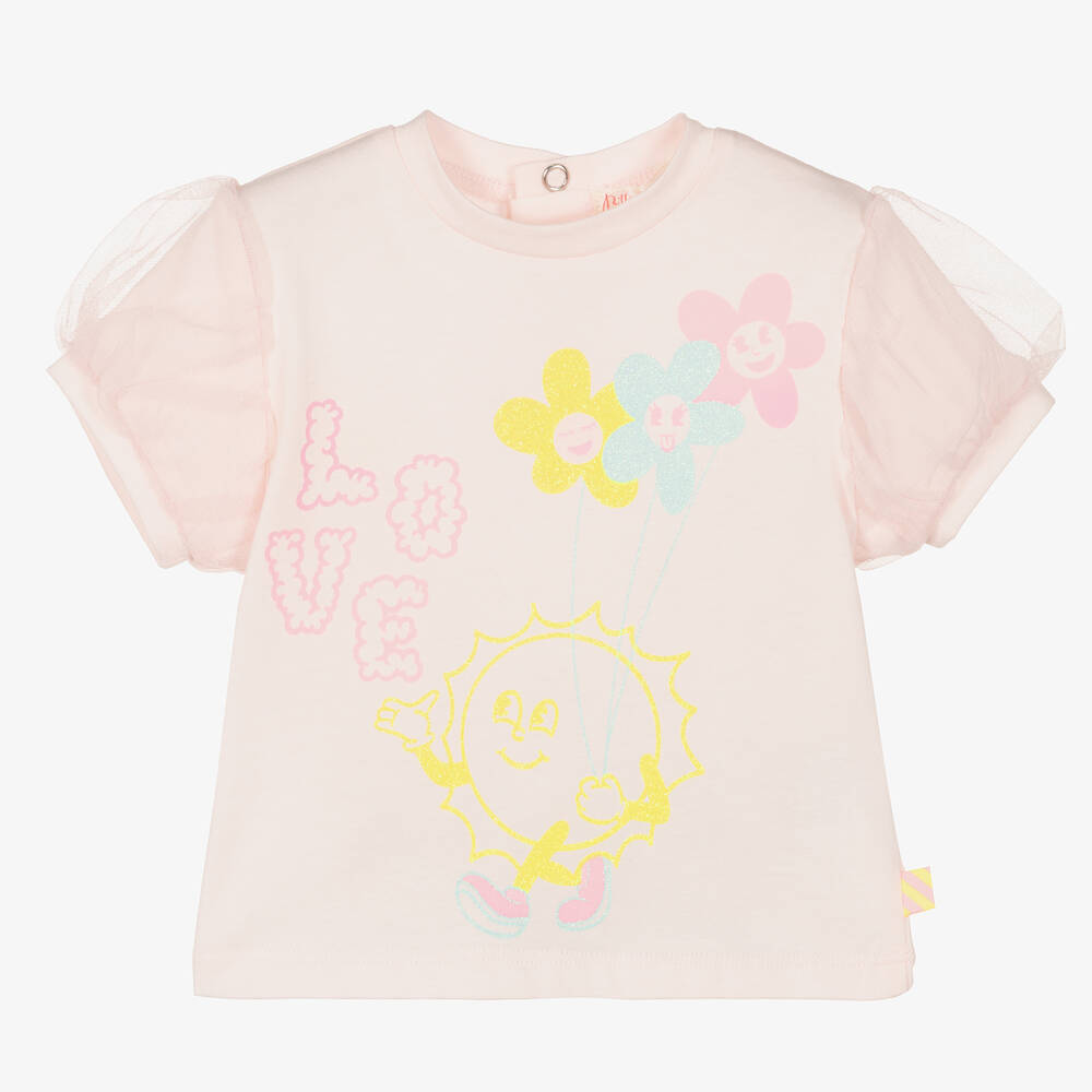 Billieblush - Girls Pink Puff Sleeve Cotton T-Shirt | Childrensalon