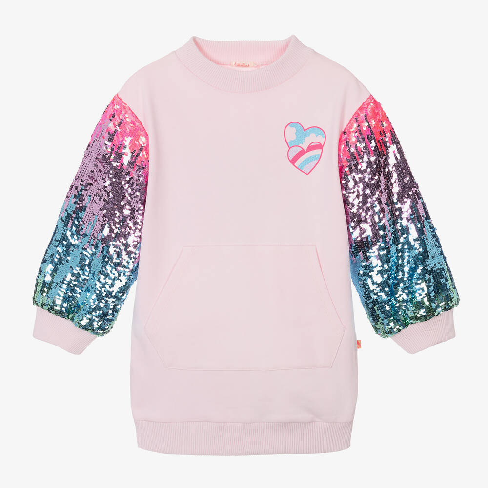 Billieblush - Girls Pink Sequin Cotton Sweatshirt Dress | Childrensalon