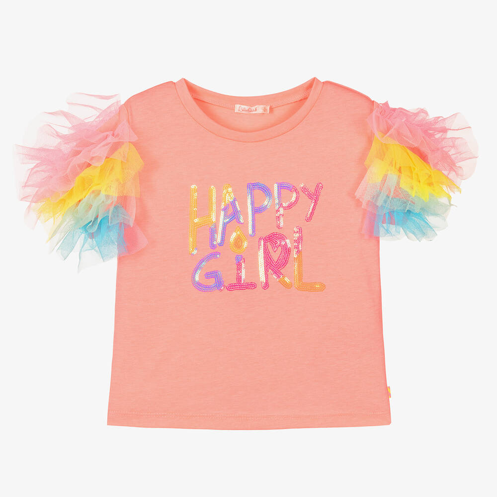 Billieblush - Girls Pink Sequin Cotton T-Shirt | Childrensalon