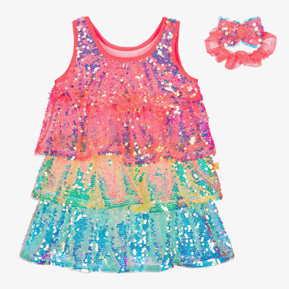 Billieblush - فستان بطبقات لون زهري مزين بترتر | Childrensalon