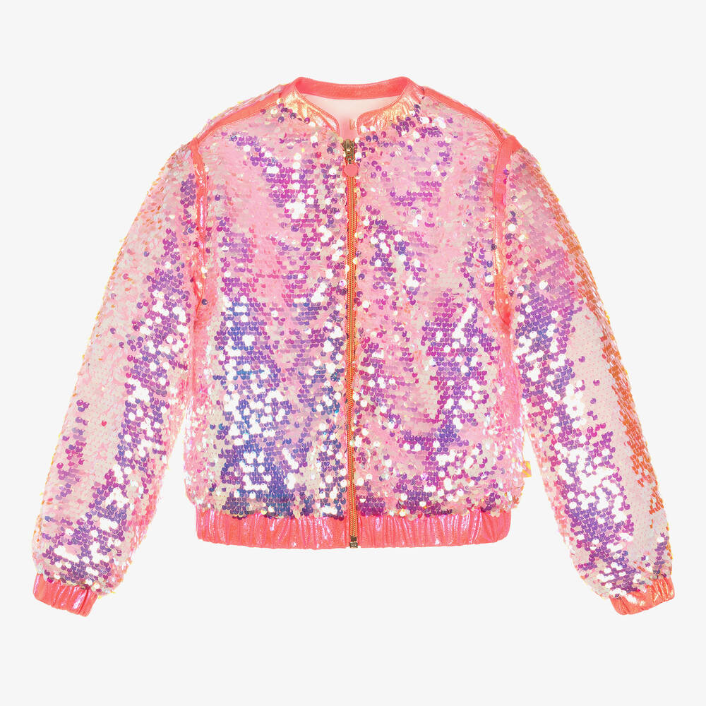Billieblush - Girls Pink Sequinned Bomber Jacket | Childrensalon