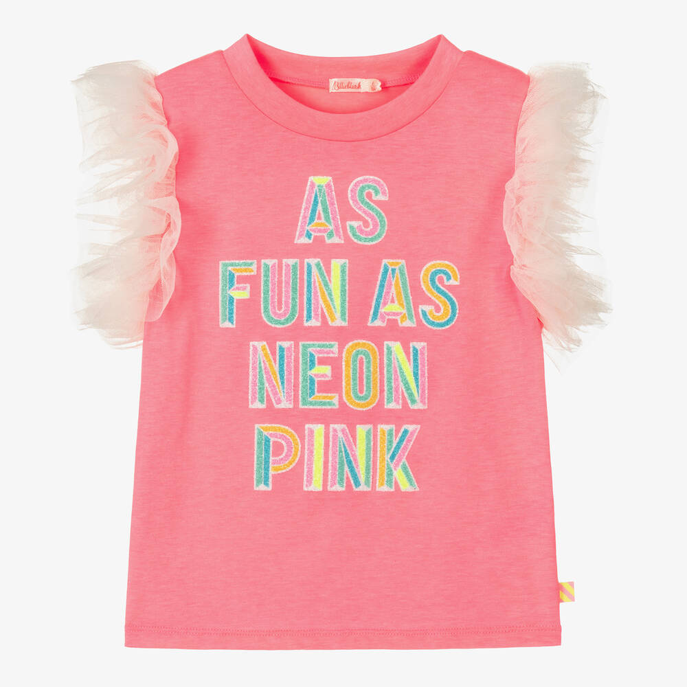 Billieblush - Girls Pink Tulle Sleeve T-Shirt | Childrensalon