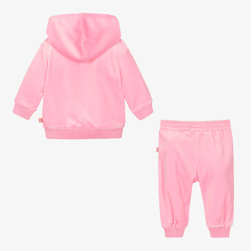 Billieblush - Girls Pink Velour Rainbow Sequin Tracksuit | Childrensalon