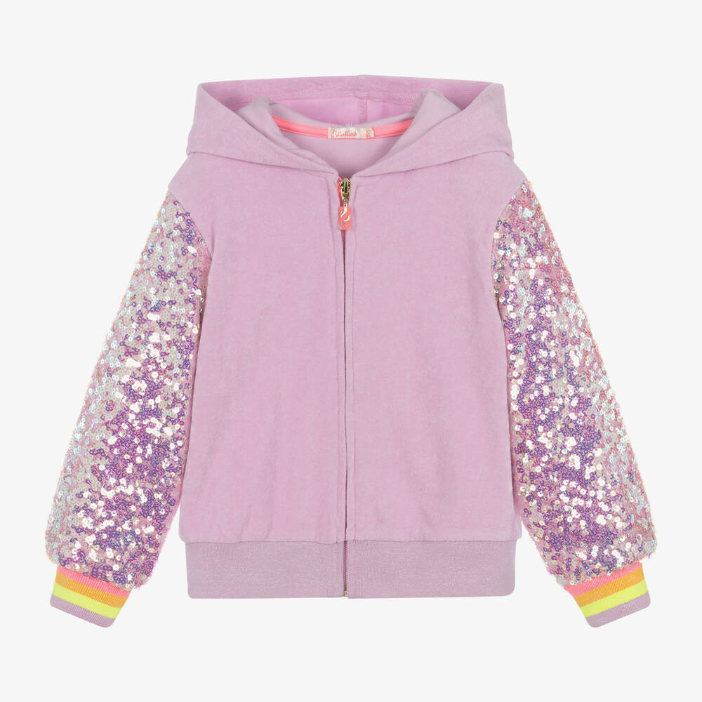 Billieblush - Girls Purple Sequin Cotton Zip Up Hoodie | Childrensalon