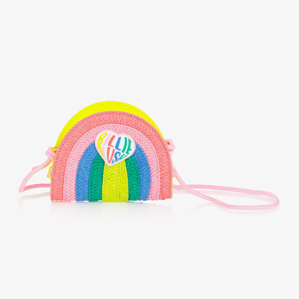 Shop Billieblush Girls Rainbow Straw Shoulder Bag (15cm) In Pink