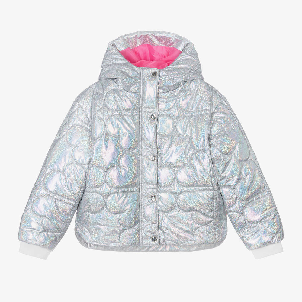 Billieblush - Girls Silver Iridescent Puffer Jacket | Childrensalon