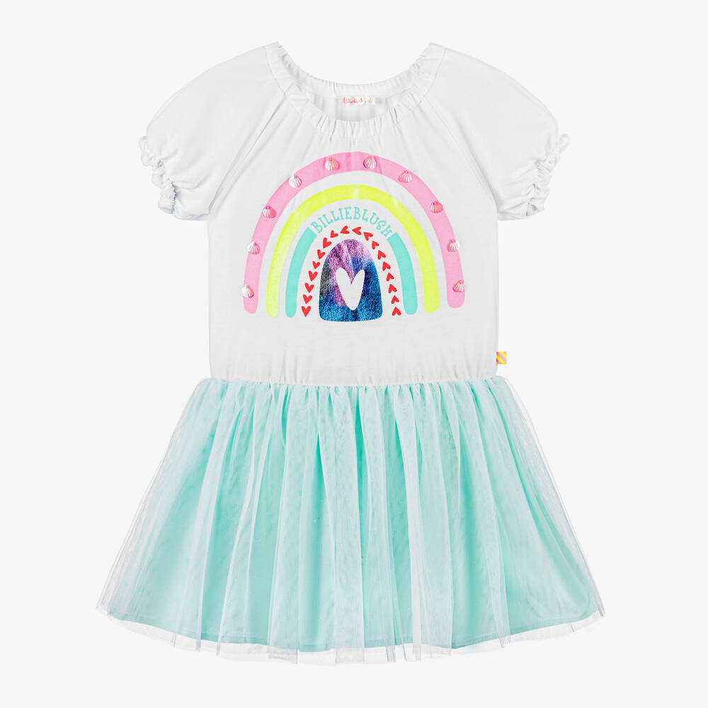 Billieblush - Girls White & Blue Rainbow Tulle Dress | Childrensalon