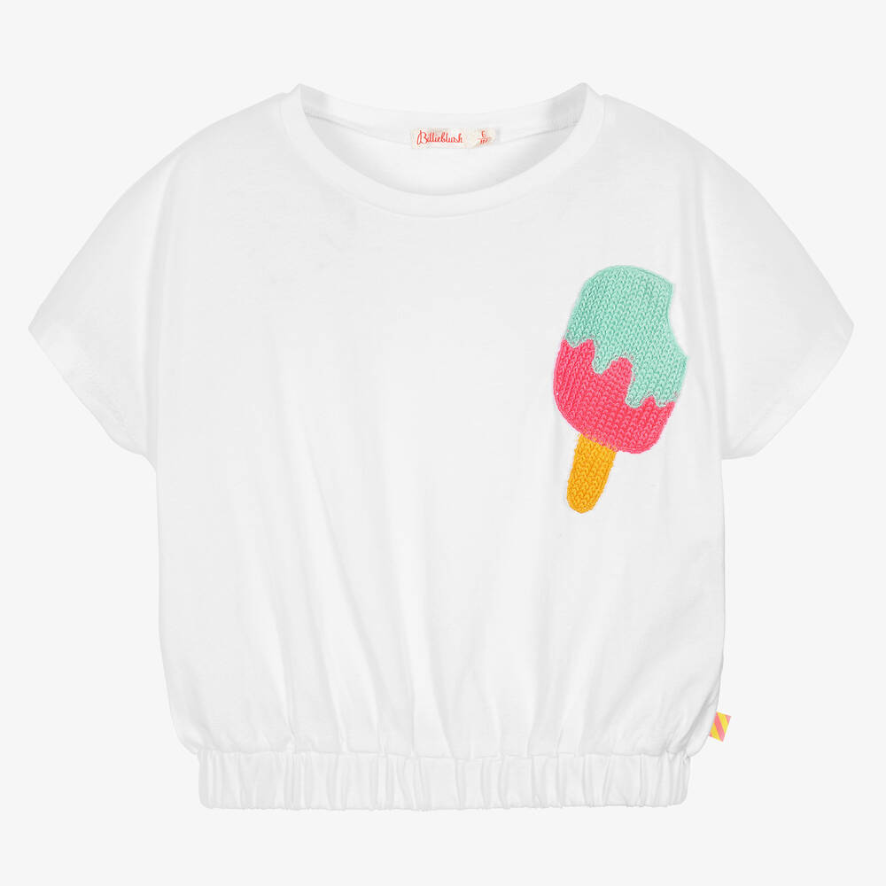 Billieblush - Girls White Cotton Ice Cream T-Shirt | Childrensalon