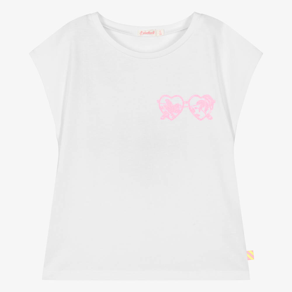 Shop Billieblush Girls White Cotton Seaside Print T-shirt