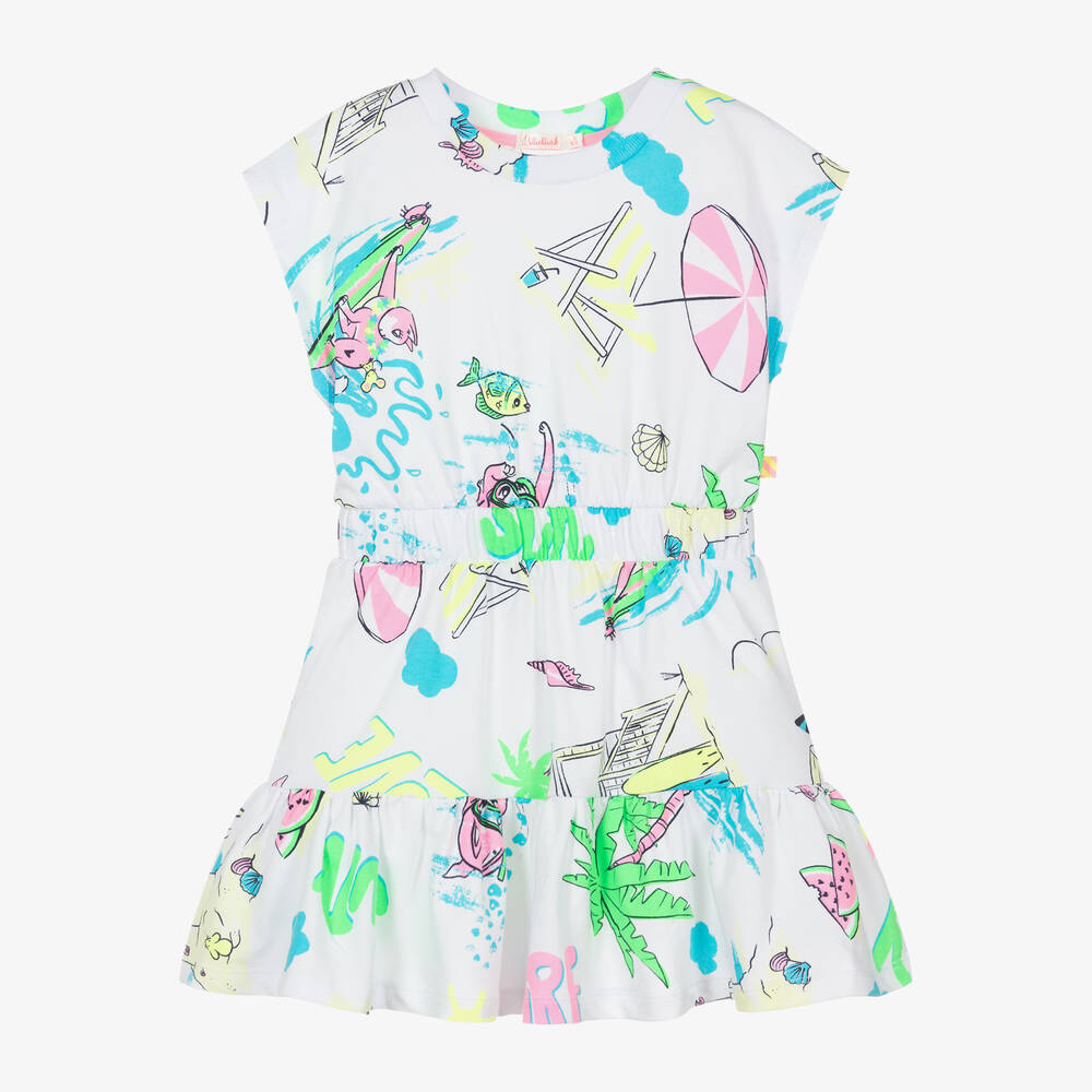 Billieblush - Girls White Cotton Surf-Print Dress | Childrensalon