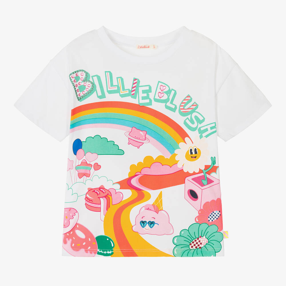 Billieblush - Girls White Cotton T-Shirt | Childrensalon