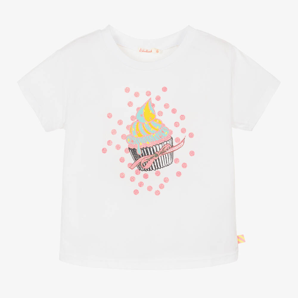 Billieblush - Girls White Cupcake Cotton T-Shirt | Childrensalon