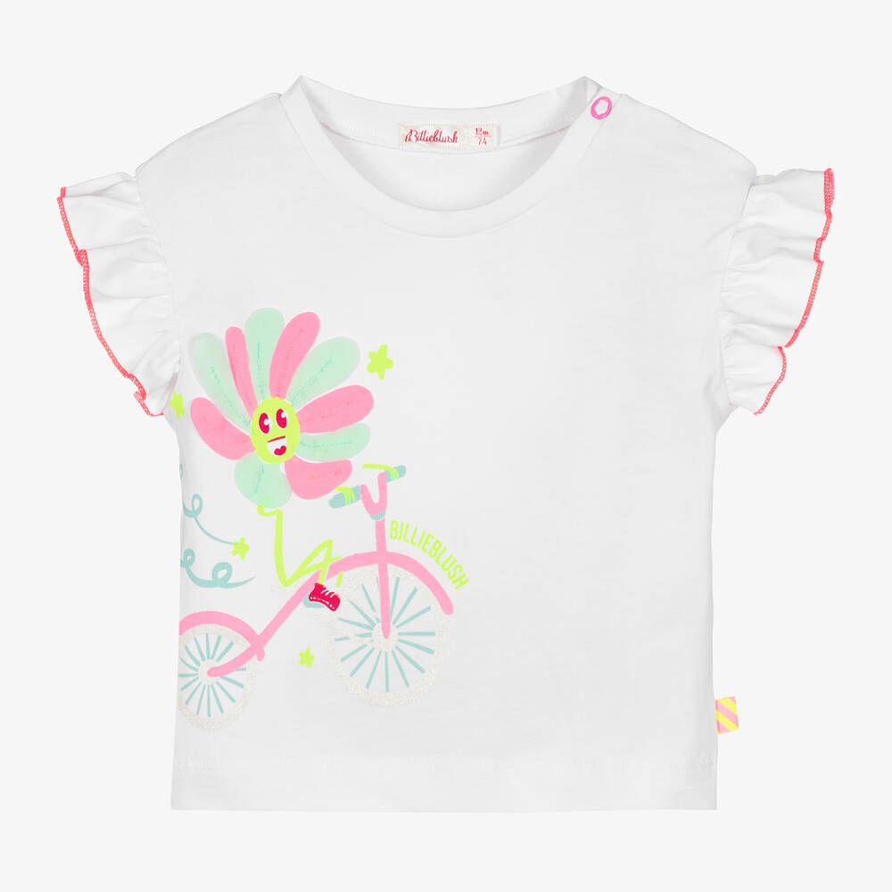 Billieblush - Girls White Organic Cotton T-Shirt | Childrensalon