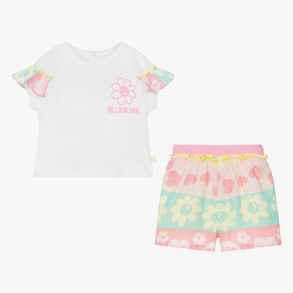 Billieblush - Girls White & Pink Cotton Shorts Set | Childrensalon