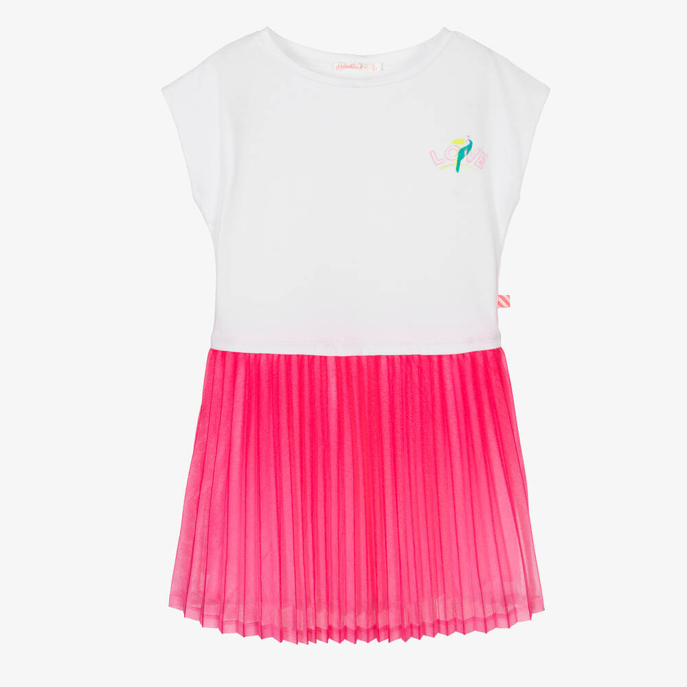 Billieblush - Girls White & Pink Pleated Jersey Dress | Childrensalon