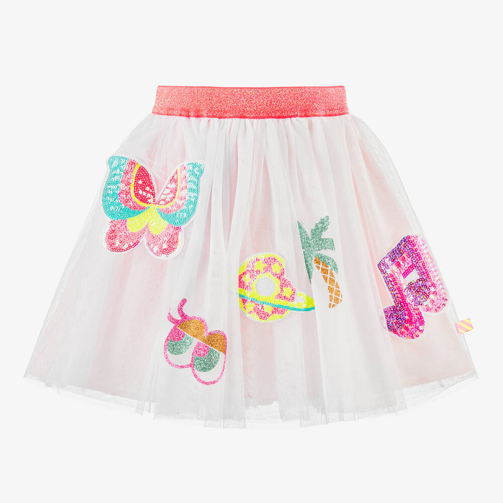 Billieblush - Girls White Sequin & Glitter Tulle Skirt | Childrensalon