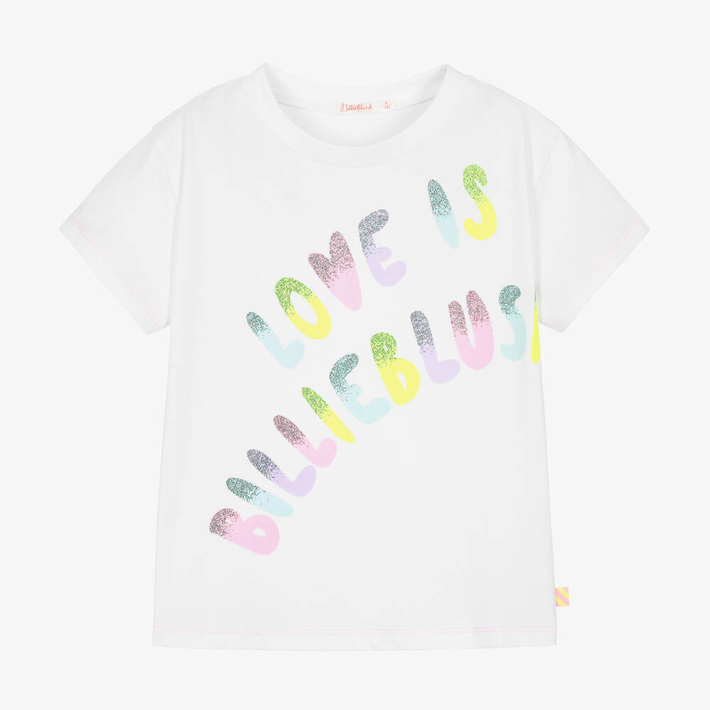 Billieblush - Girls White Slogan Organic Cotton T-Shirt | Childrensalon