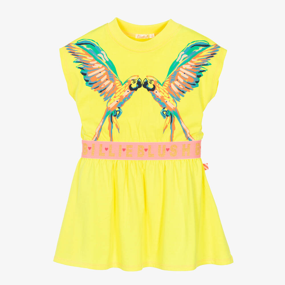 Billieblush - Girls Yellow Parrot Print Cotton Dress | Childrensalon