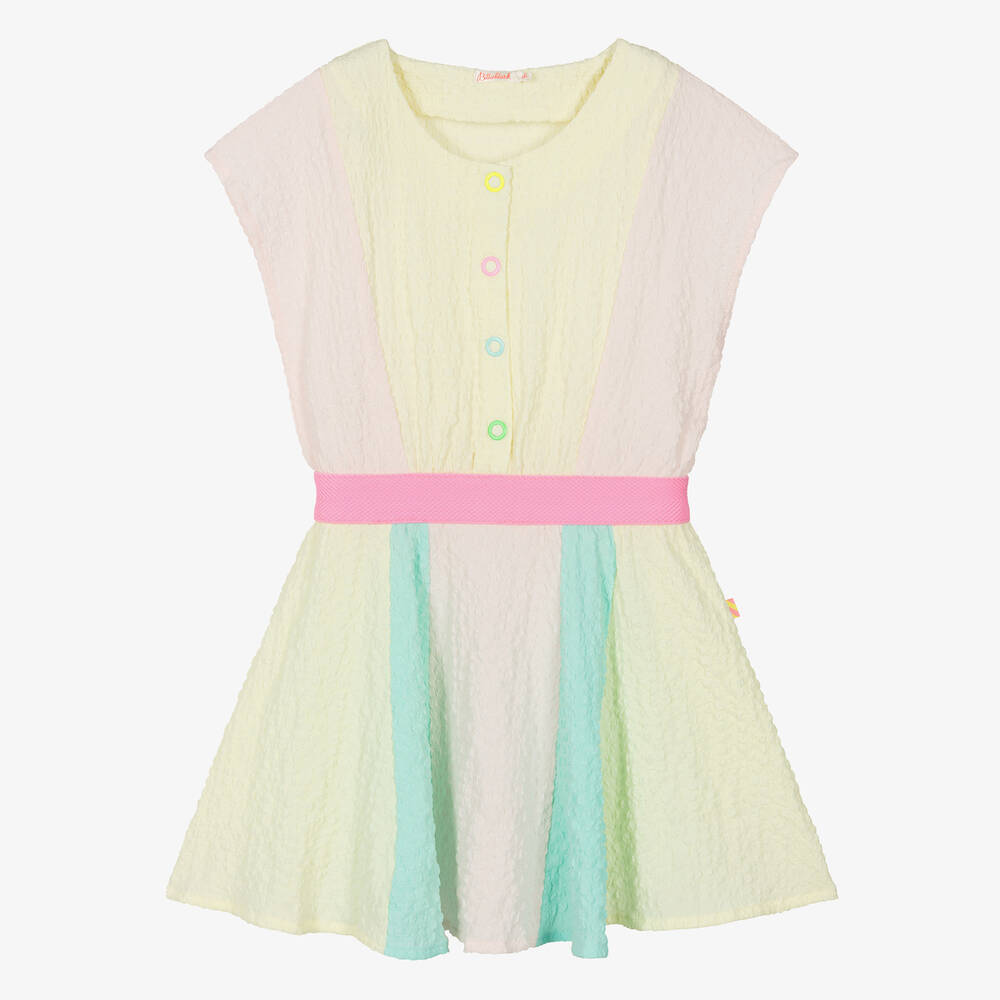 Billieblush - فستان سيرسوكر مقلم لون زهري وأصفر وأخضر | Childrensalon