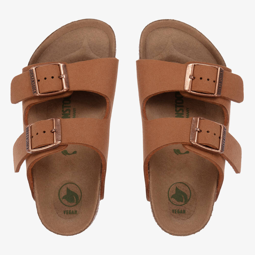 Shop Birkenstock Boys Brown Vegan Leather Sandals