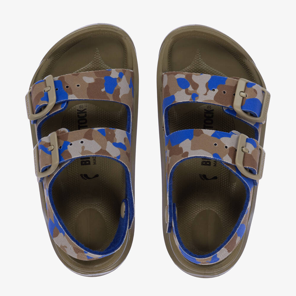 Birkenstock - Boys Khaki Green & Blue Camouflage Sandals  | Childrensalon