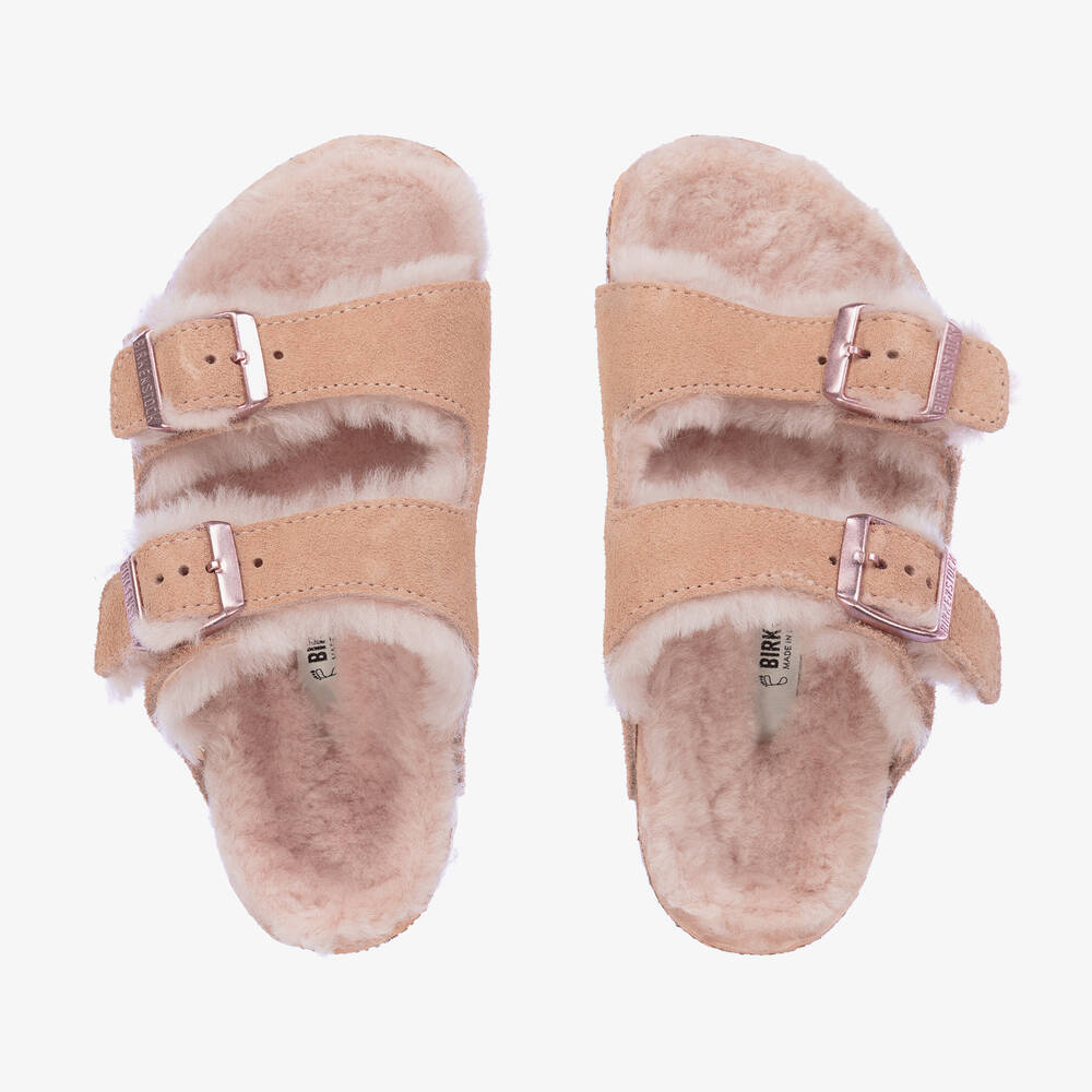 Birkenstock - Girls Pink Shearling Sandals | Childrensalon