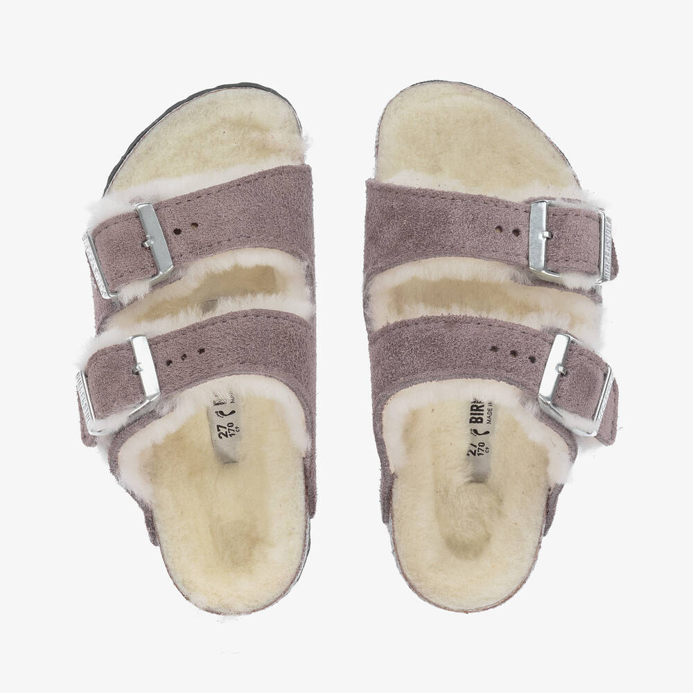 Birkenstock - Girls Purple Suede & Shearling Sandals | Childrensalon